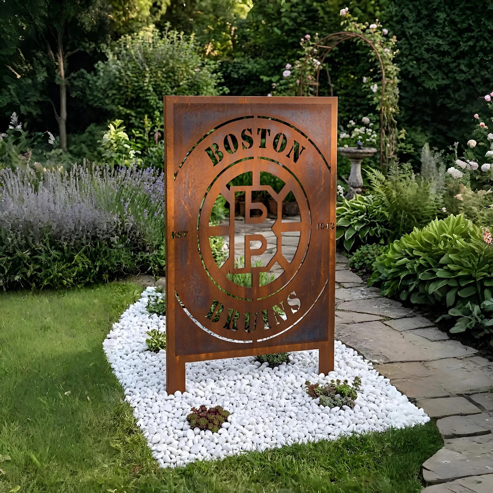 NHL Boston Bruins NHL Metal Wall Art Hockey Fan Gift Outdoor Patio Porch Vintage Decor Metal Garden Panel Yard Art Outdoor Decor