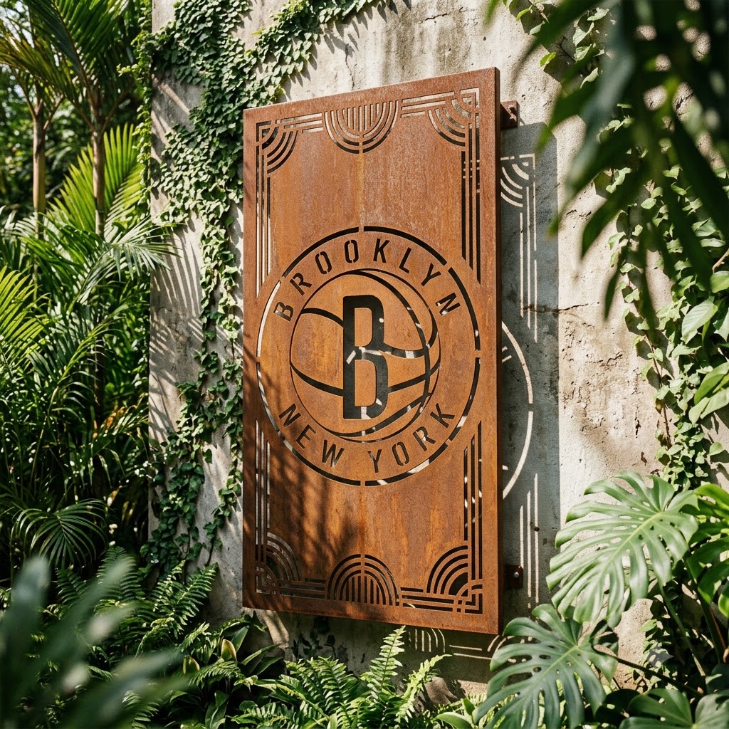New York Brooklyn Logo Custom Metal Garden PanelNBA Fan Wall Art Home Decor
