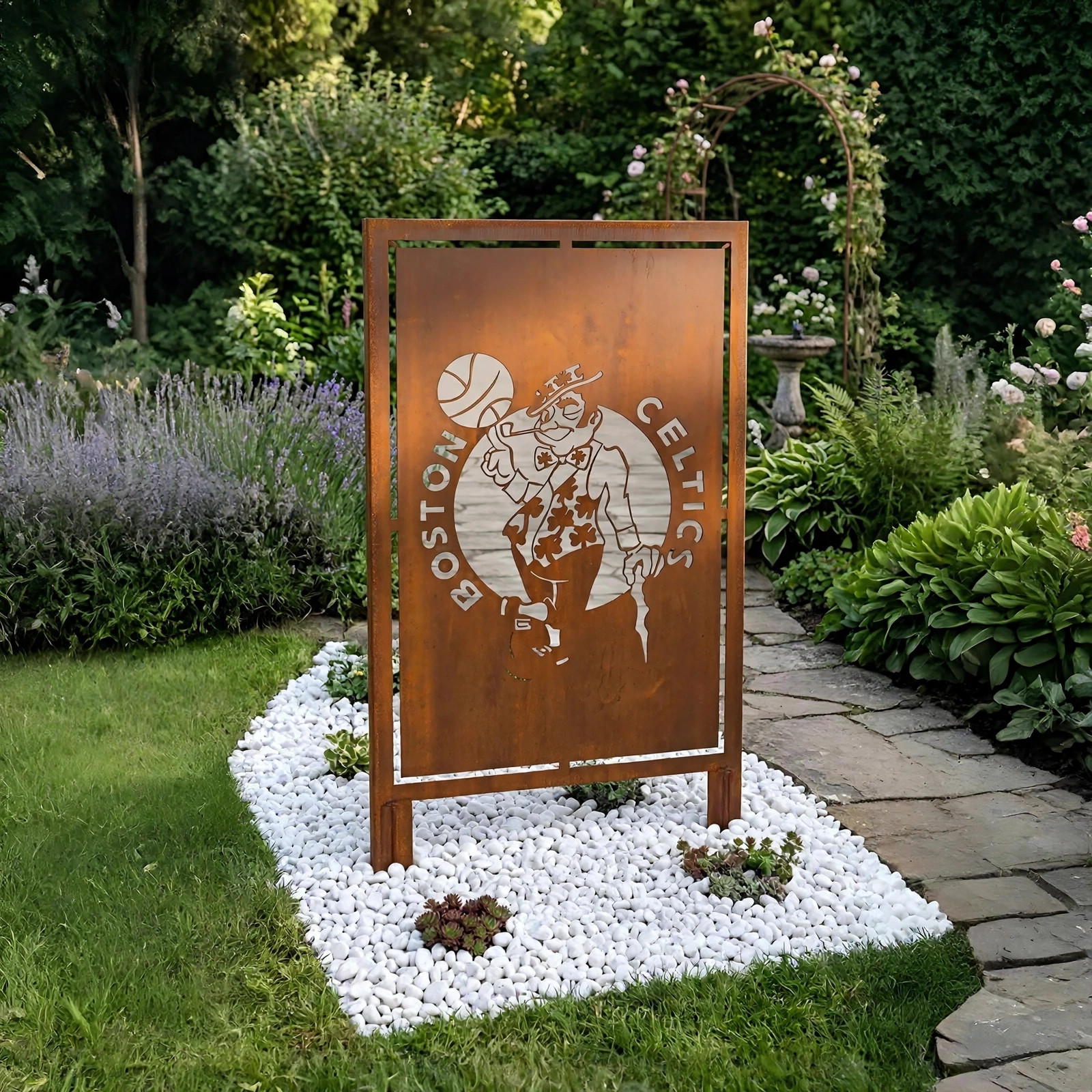 Boston Celtics Logo Metal Garden Panel – NBA Basketball Fan Outdoor Yard Decor Gift