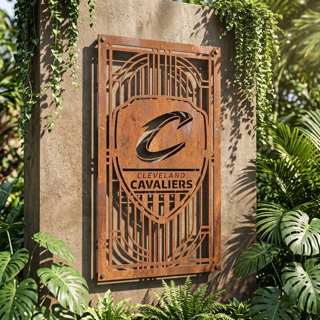 Cleveland Cavaliers Shield Shape Custom Metal Garden PanelNBA Fan Wall Art Home Decor