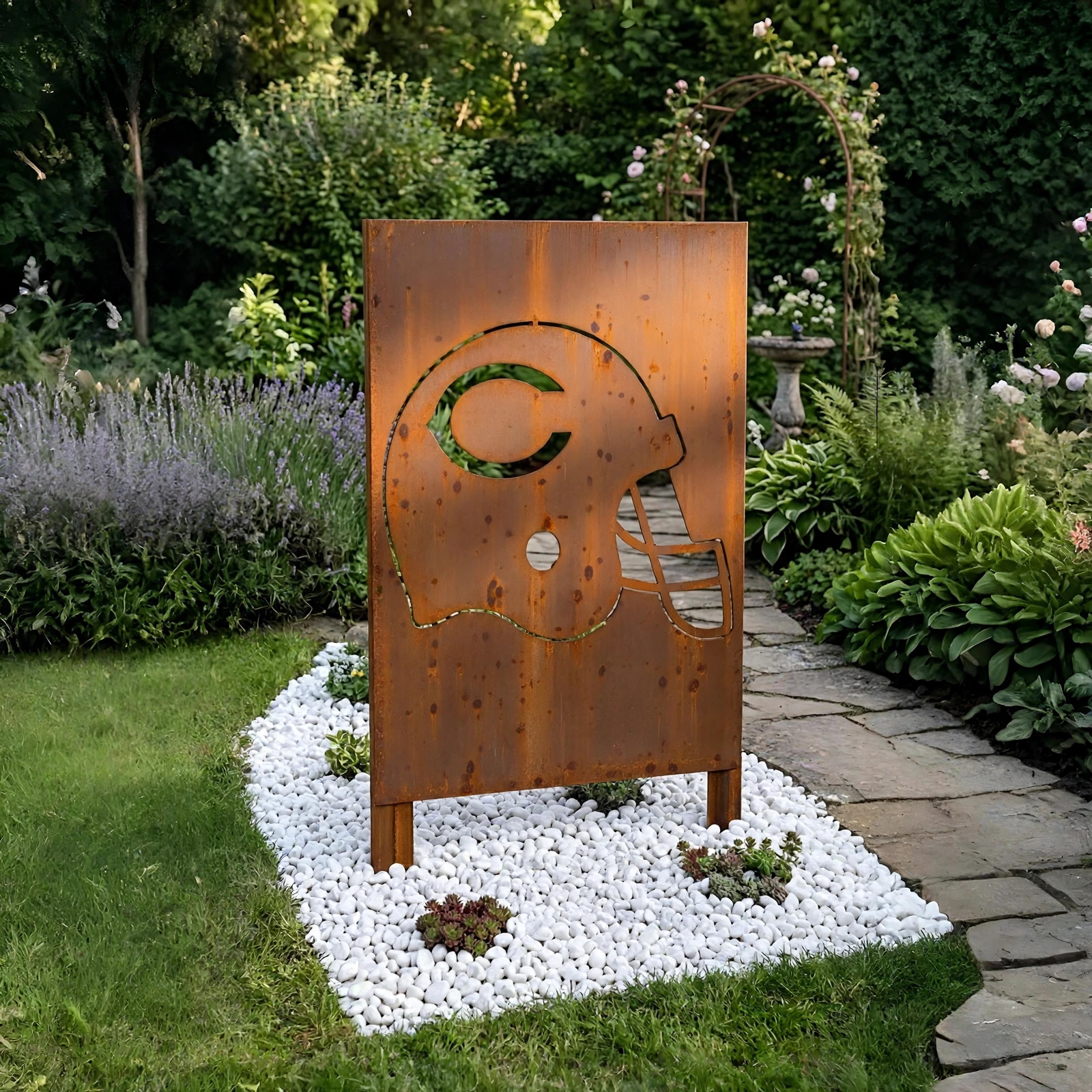 Chicago Bears Helmet Logo Metal Garden Panel – NFL American Football Fan Outdoor Yard Decor Gift