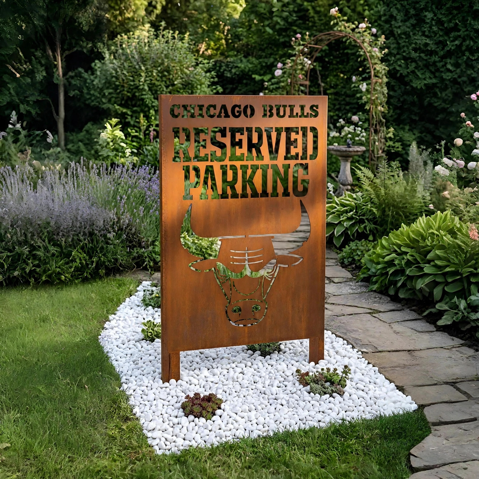 Chicago Bulls Reserved Parking Logo Metal Garden Panel – NBA Basketball Fan Outdoor Yard Decor Gift