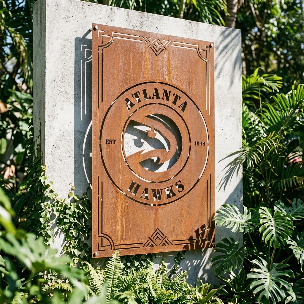 Atlanta Hawks Custom Metal Garden PanelNBA Wall Art Home Decor