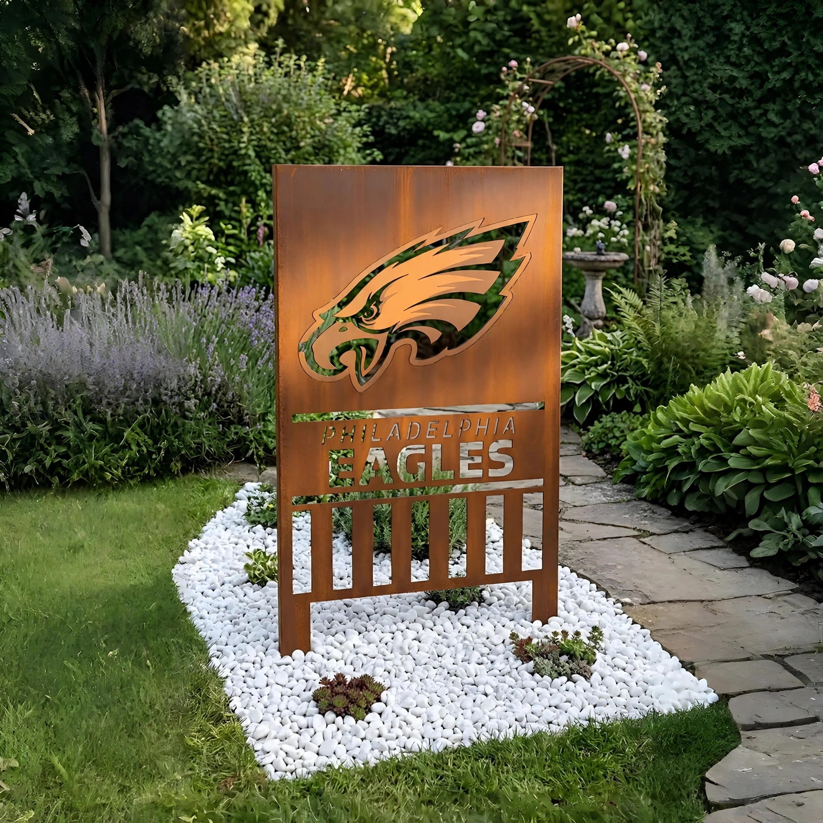 Philadelphia Eagles Shield Logo Metal Garden Panel – NFL American Football Fan Outdoor Decor Gift