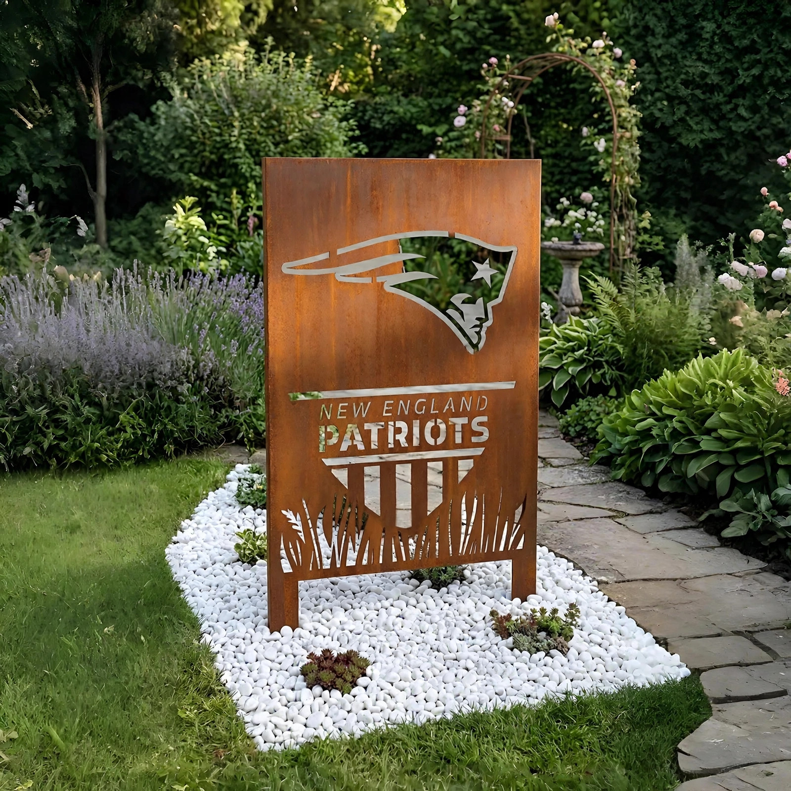 New England Patriots Shield Logo Metal Garden Panel – NFL American Football Fan Outdoor Decor Gift