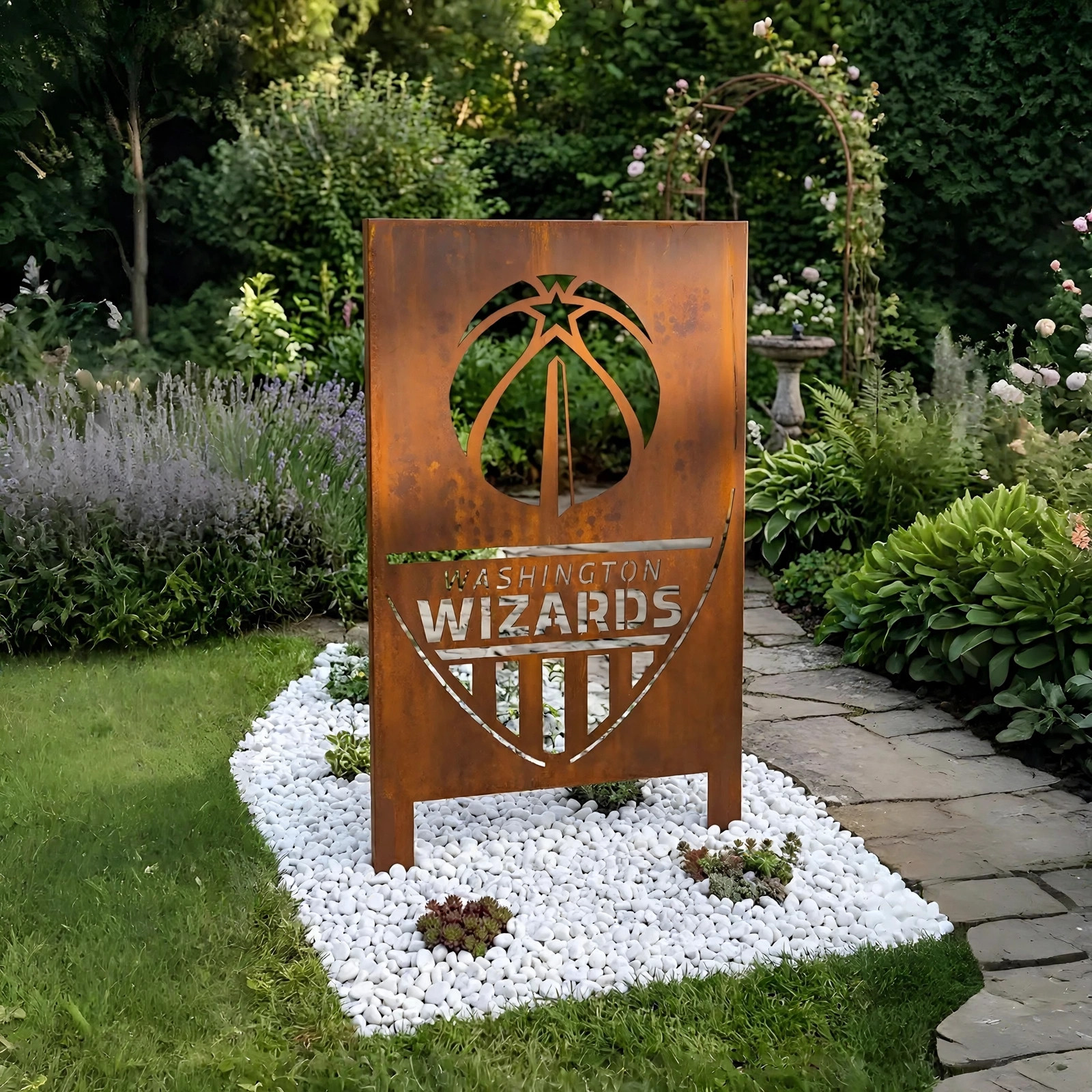 Washington Wizards Shield Logo Metal Garden Panel – NBA Basketball Fan Outdoor Yard Decor Gift