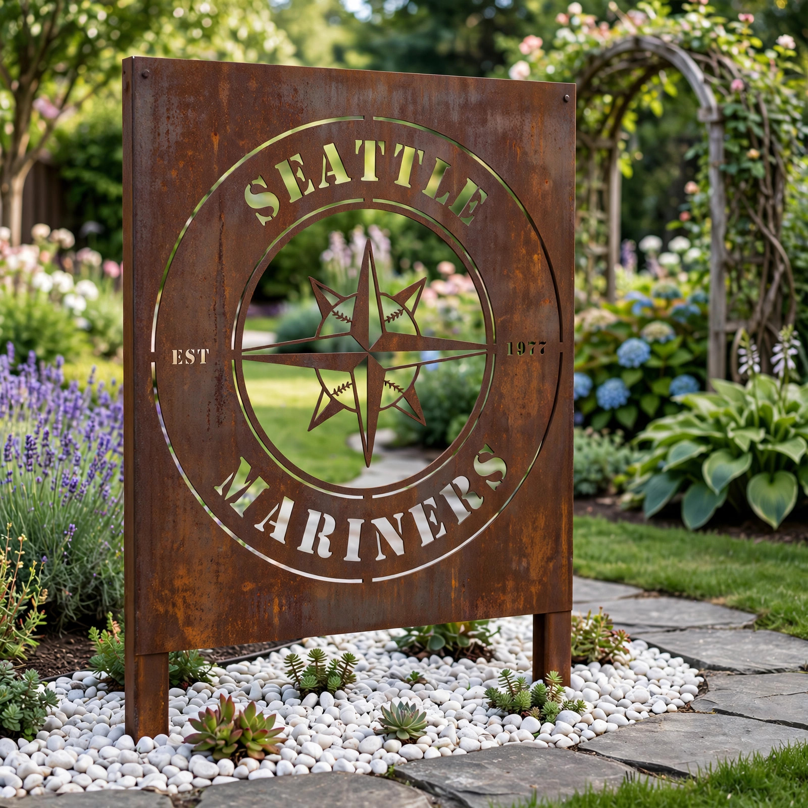 Seattle Mariners Logo Metal Garden Panel – MLB Baseball Fan Outdoor Yard Decor Gift