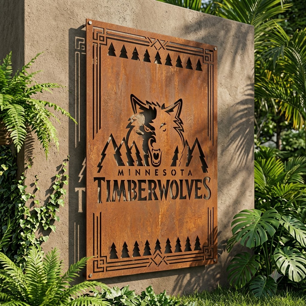 Minnesota Timberwolves Logo Custom Metal Garden PanelNBA Wall Art Home Decor
