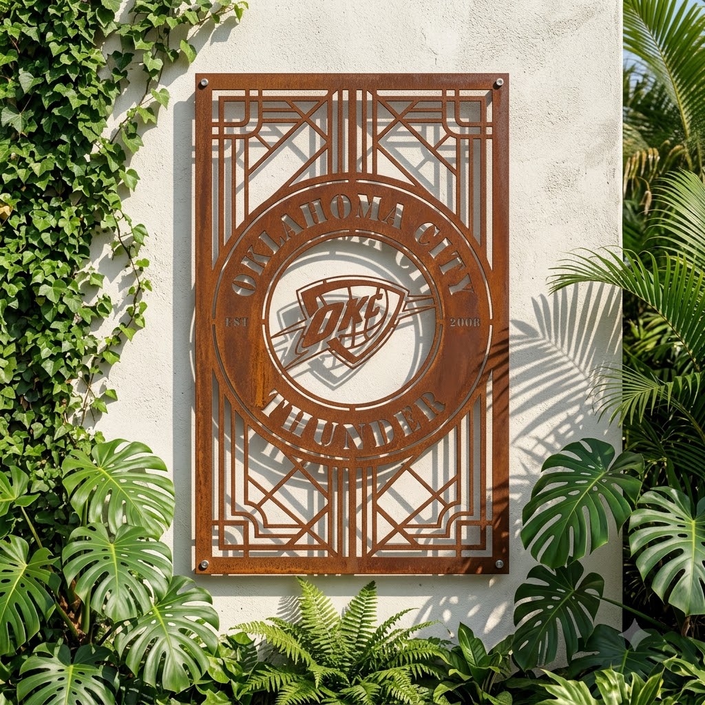 Oklahoma City Thunder NBA Custom Metal Garden Panel Metal Wall Art Basketball Fan Gift Outdoor Patio Porch Vintag