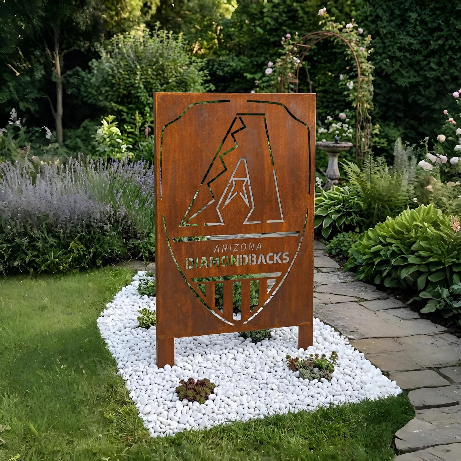 Arizona Diamondbacks Shield Logo Metal Garden Panel – MLB Baseball Fan Outdoor Yard Decor Gift