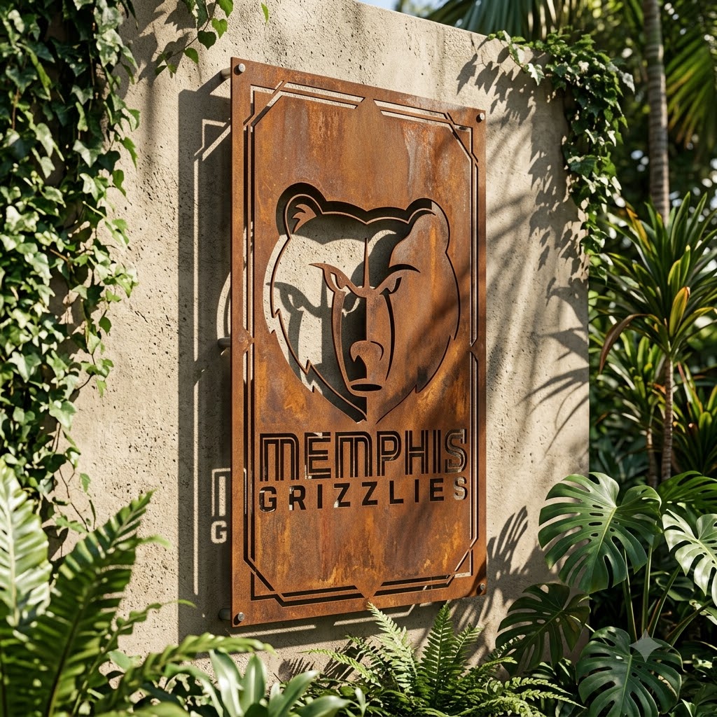 Memphis Grizzlies Logo Custom Metal Garden PanelNBA Fan Wall Art Home Decor