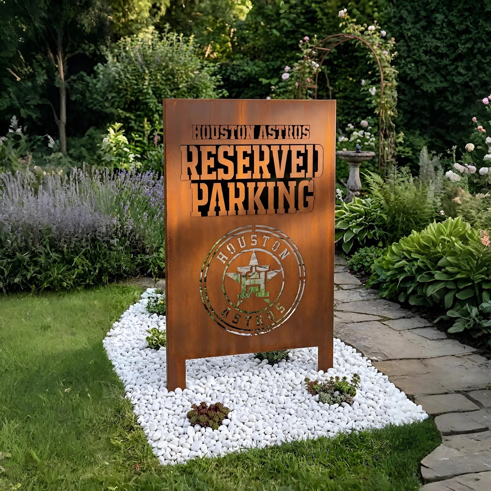 Houston Astros Reserved Parking Logo Metal Garden Panel – MLB Baseball Fan Outdoor Yard Decor Gift