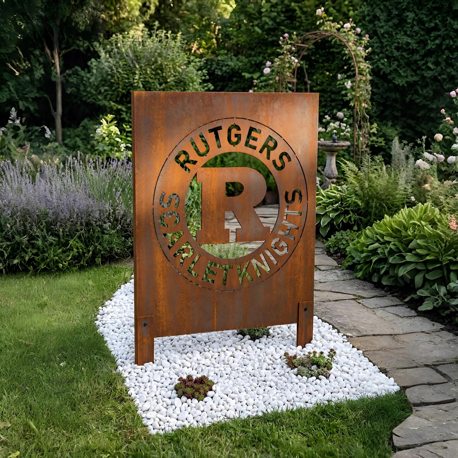Rutgers Scarlet Knights Logo Metal Garden Panel – NCAA American Football Fan Outdoor Yard Decor Gift