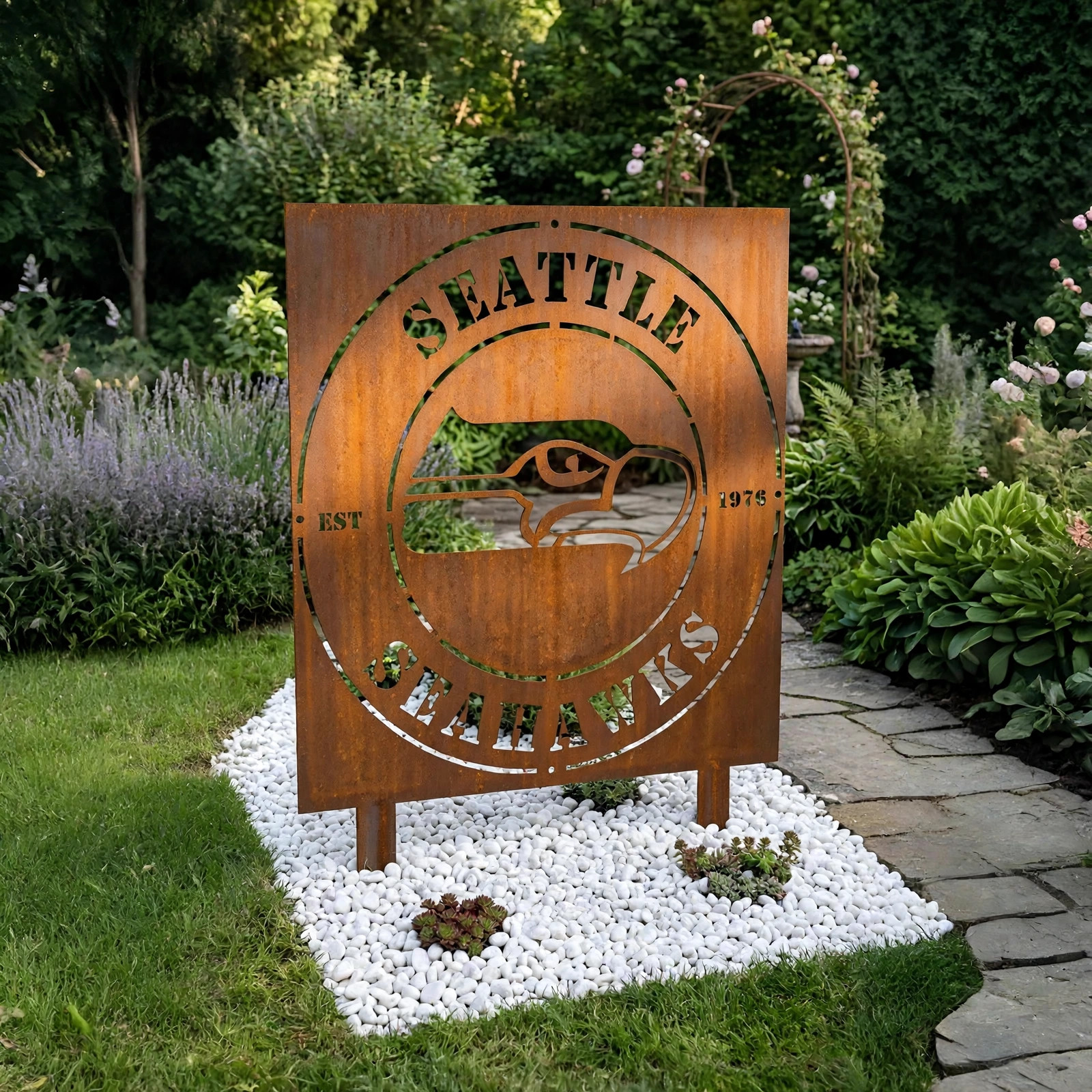 Seattle Seahawks Logo Metal Garden Panel – NFL American Football Fan Outdoor Yard Decor Gift