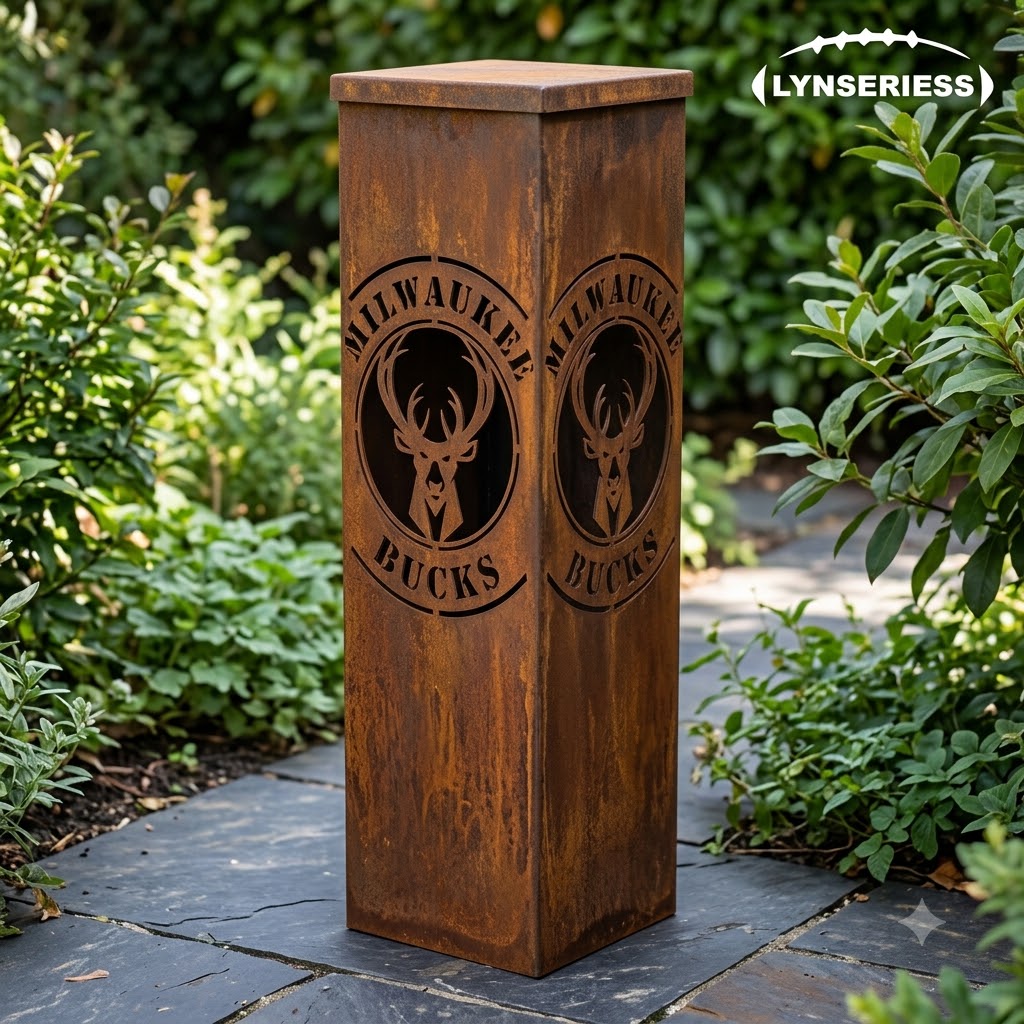 Milwaukee Bucks NBA Garden Metal Column Metal Wall Art Basketball Fan Gift Outdoor Patio Porch Vintage Deco