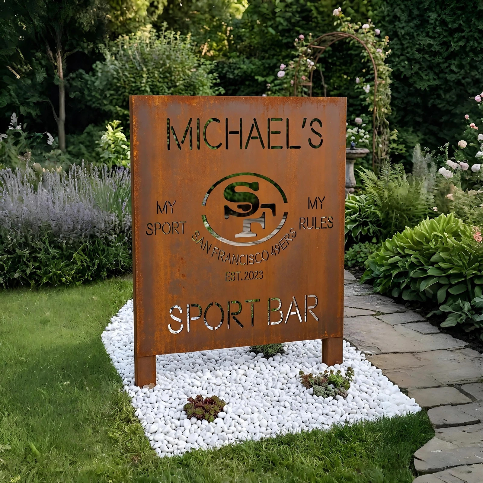 San Francisco 49ers Personalized Logo Metal Garden Panel – NFL American Football Fan Outdoor Decor Gift