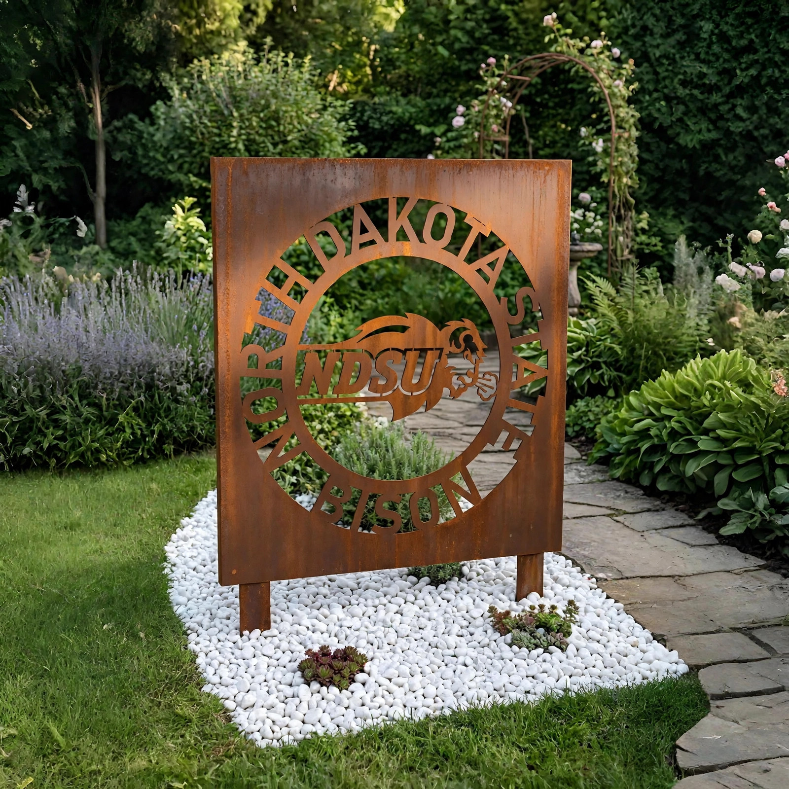 North Dakota State Bison Logo Metal Garden Panel – NCAA American Football Fan Outdoor Decor Gift
