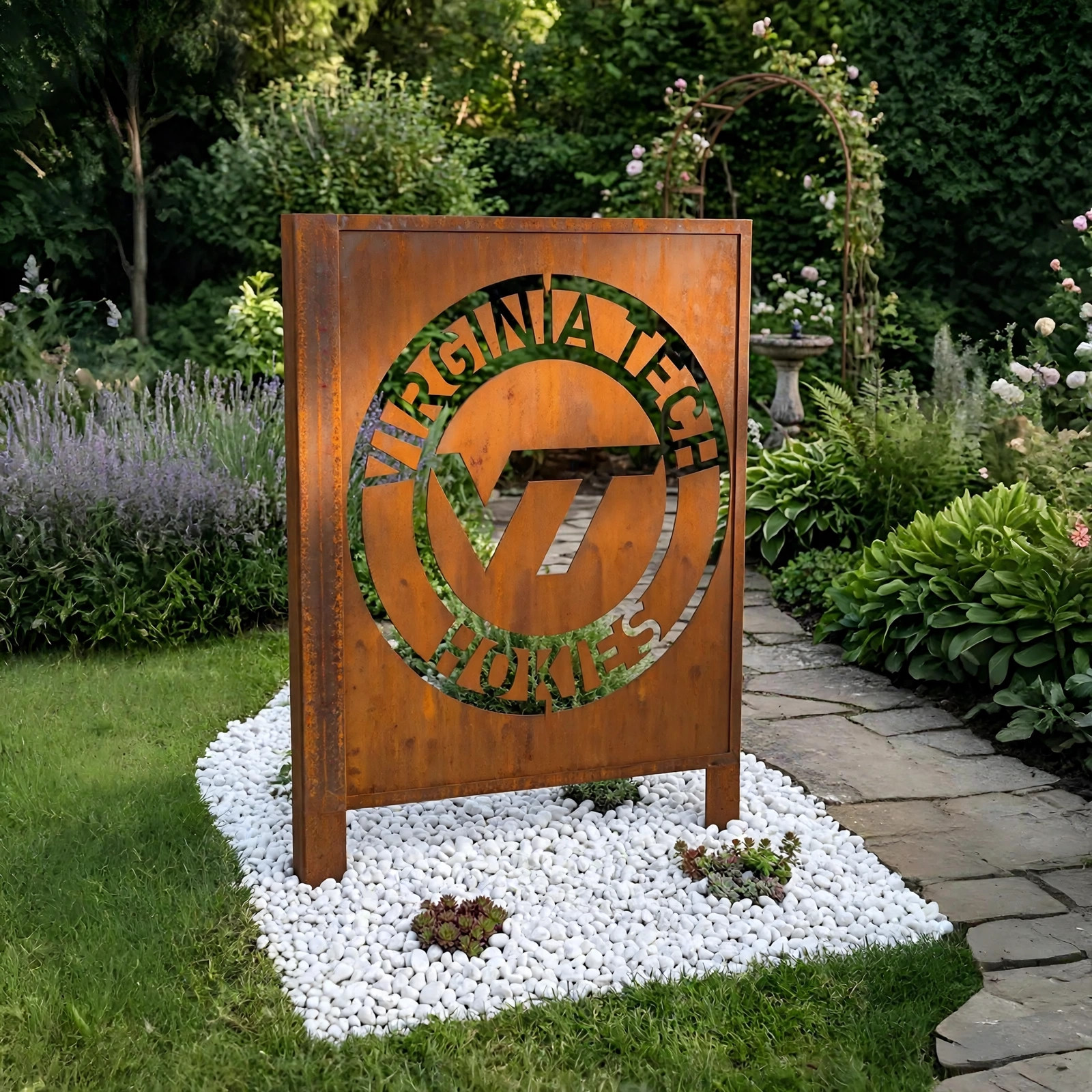 Virginia Tech Hokies Logo Metal Garden Panel – NCAA American Football Fan Outdoor Yard Decor Gift