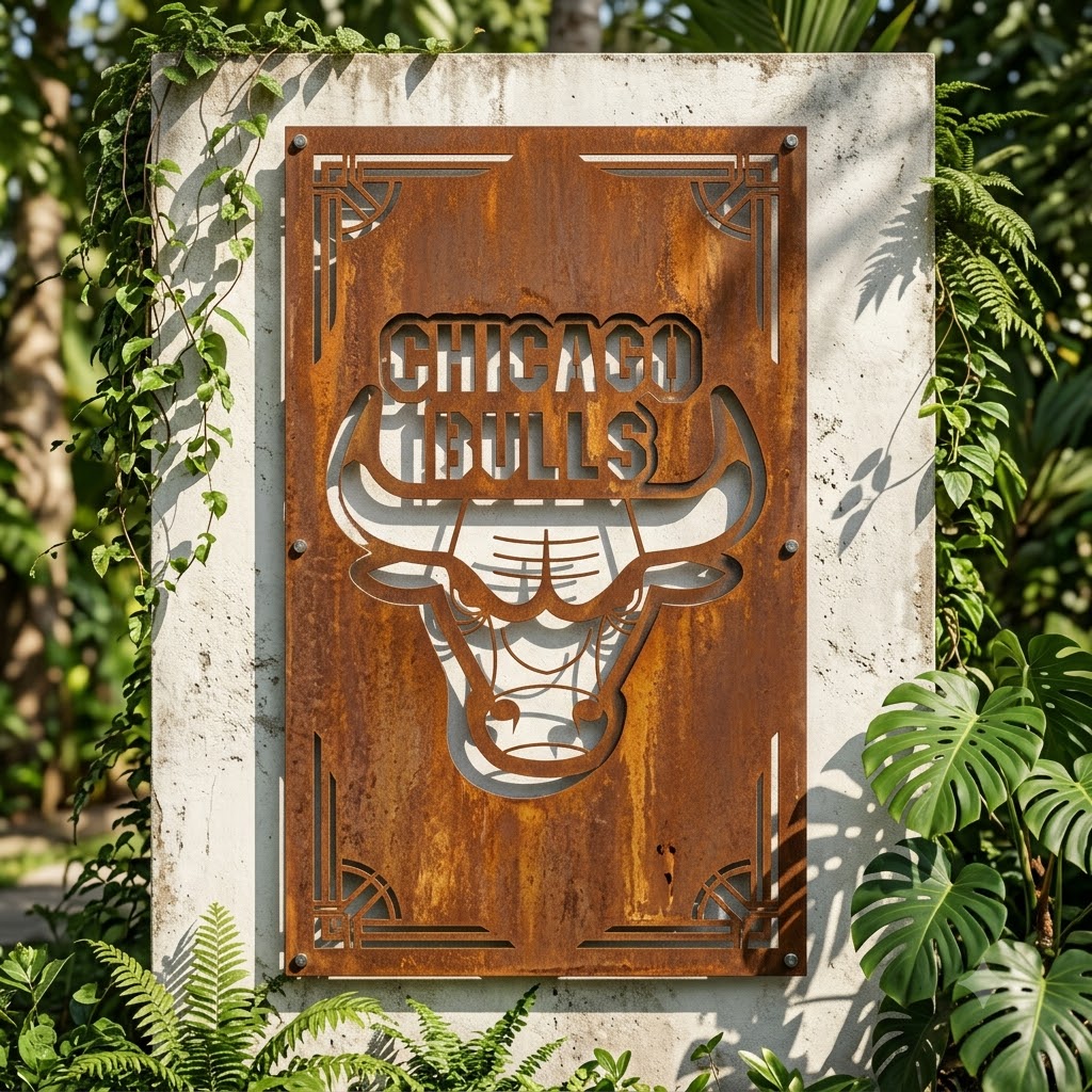 Chicago Bulls Logo Custom Metal Garden PanelNBA Fan Wall Art Home Decor
