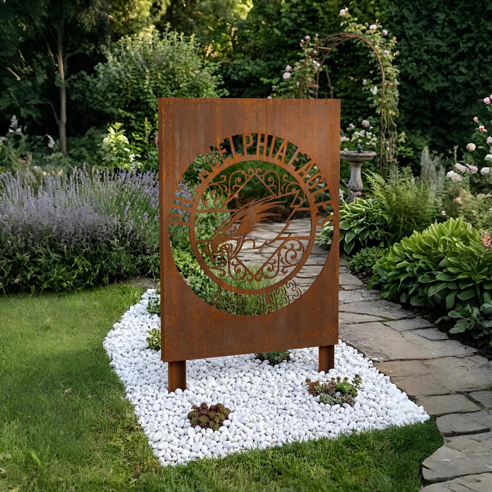 Philadelphia Eagles Monogram Logo Metal Garden Panel – NFL American Football Fan Outdoor Decor Gift