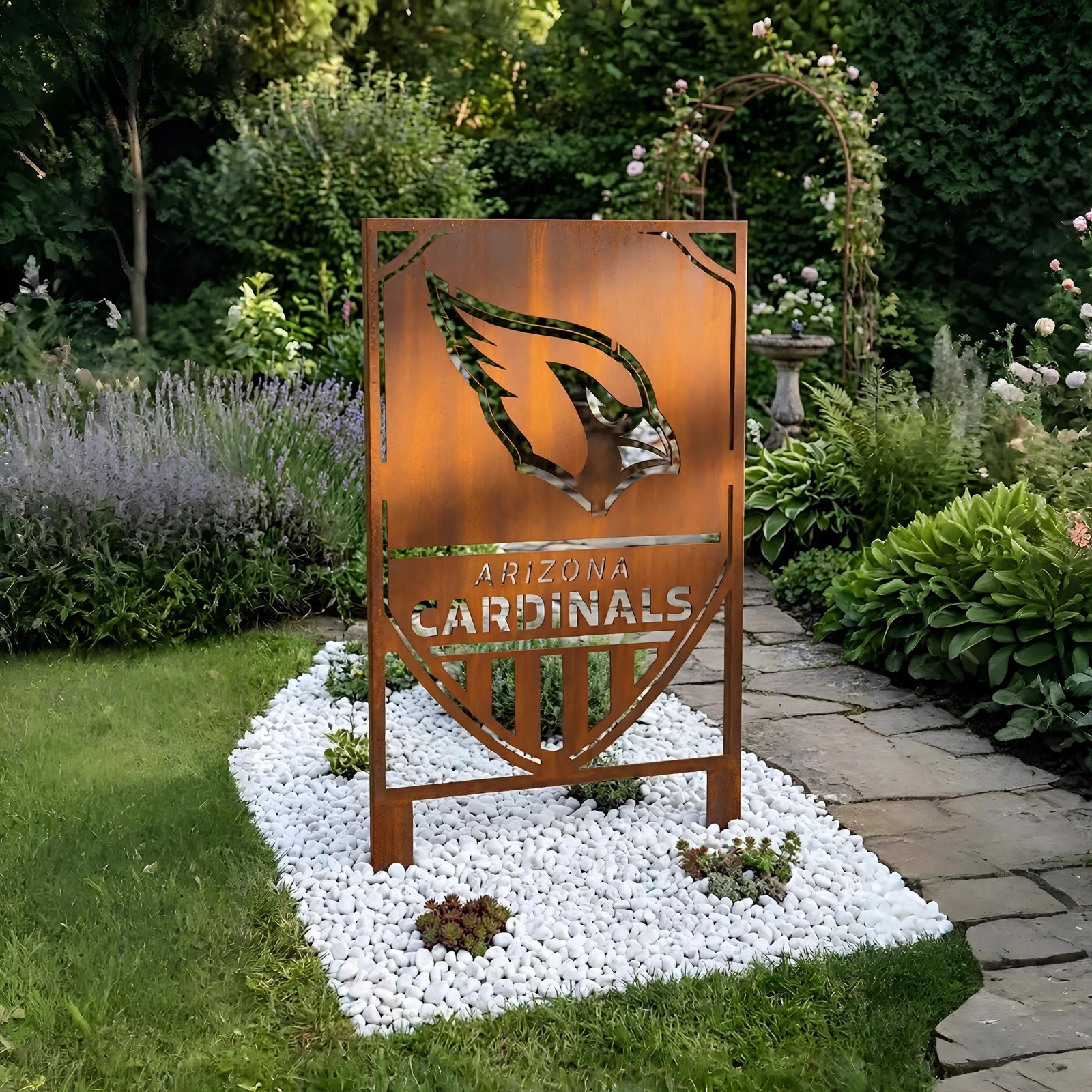 Arizona Cardinals Shield Logo Metal Garden Panel – NFL American Football Fan Outdoor Yard Decor Gift