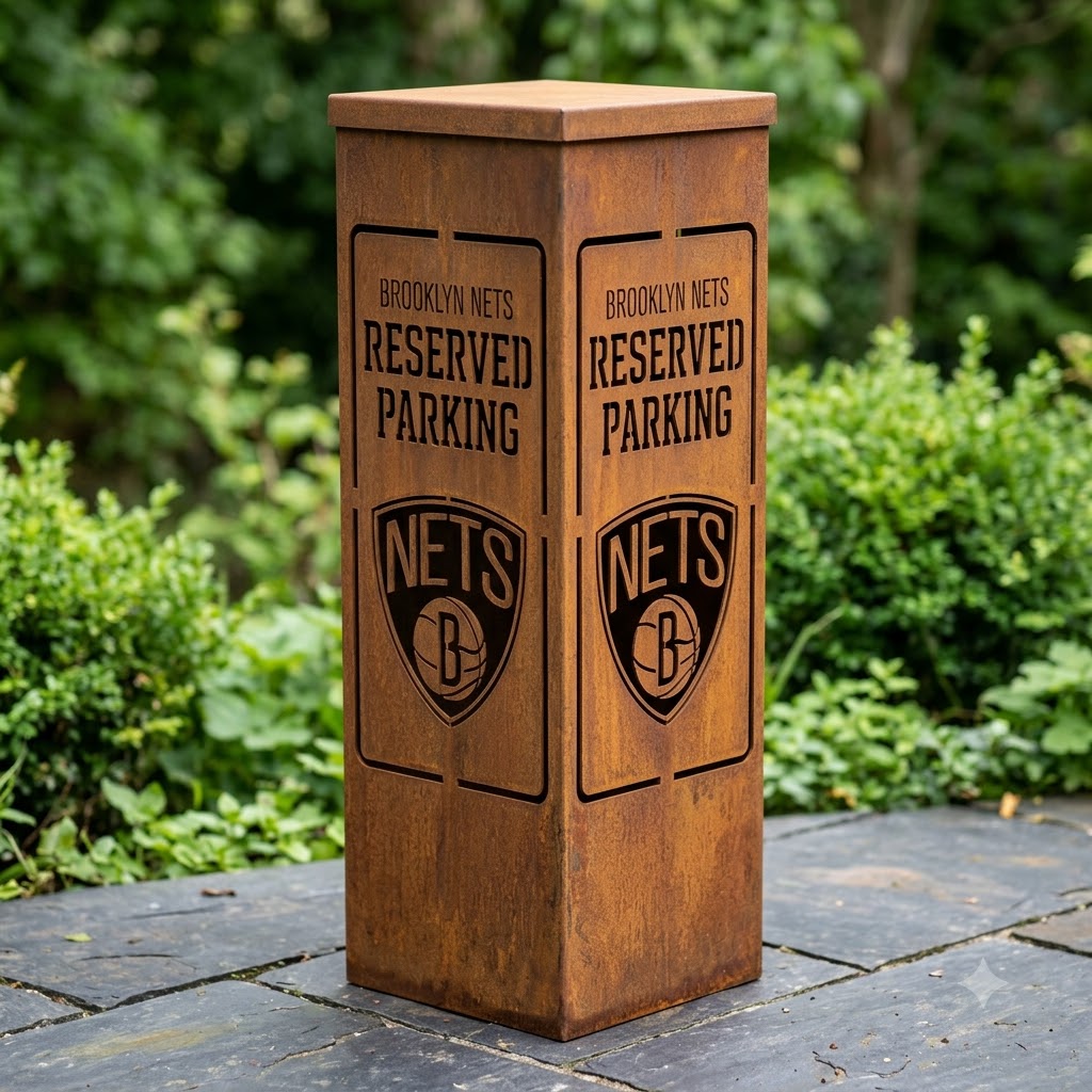Brooklyn Nets Reserved Parking Logo Garden Metal ColumnNBA Fan Wall Art Home Decor