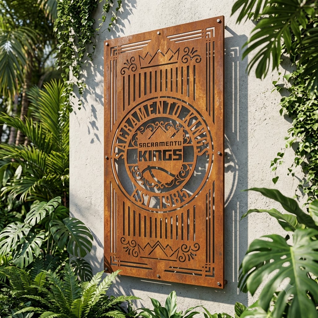 NBA Sacramento Kings Custom Metal Garden PanelBasketball Monogram Wall Art Home Decor