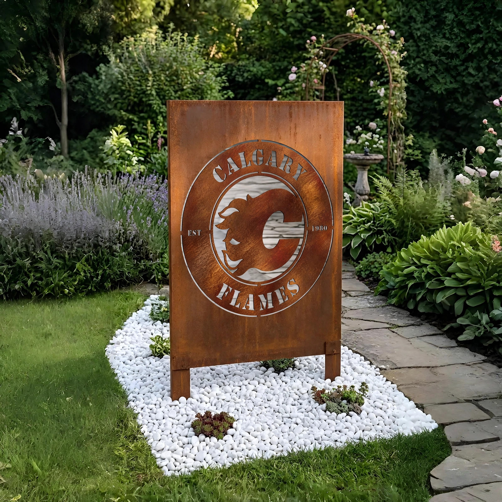 NHL Calgary Flames NHL Metal Wall Art Hockey Fan Gift Outdoor Patio Porch Vintage Decor Metal Garden Panel Yard Art Outdoor Decor