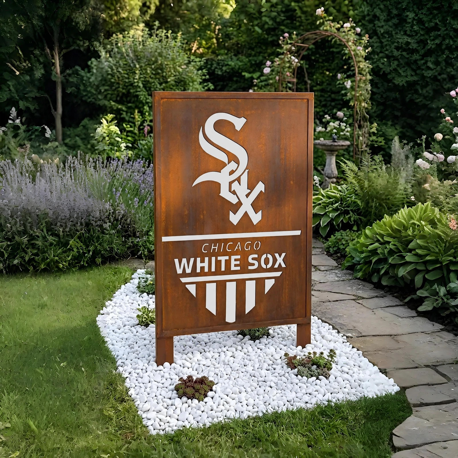 Chicago White Sox Shield Logo Metal Garden Panel – MLB Baseball Fan Outdoor Yard Decor Gift