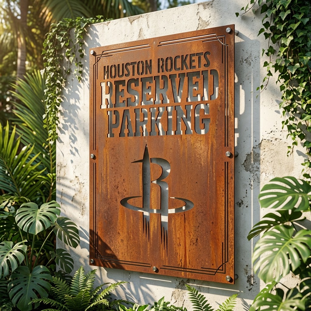 Houston Rockets Reserved Parking Custom Metal Garden PanelNBA Fan Wall Art Home Decor