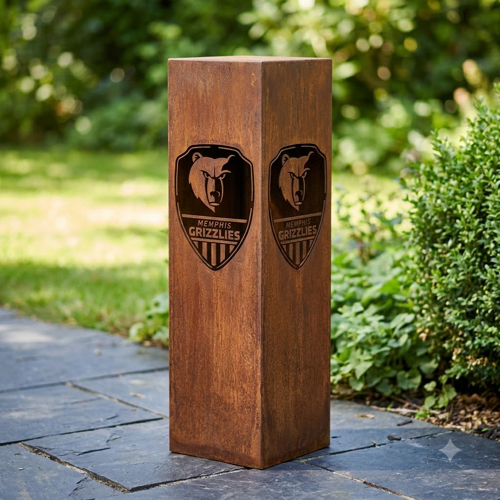 Memphis Grizzlies Shield Shape Garden Metal ColumnNBA Fan Wall Art Home Decor (1)