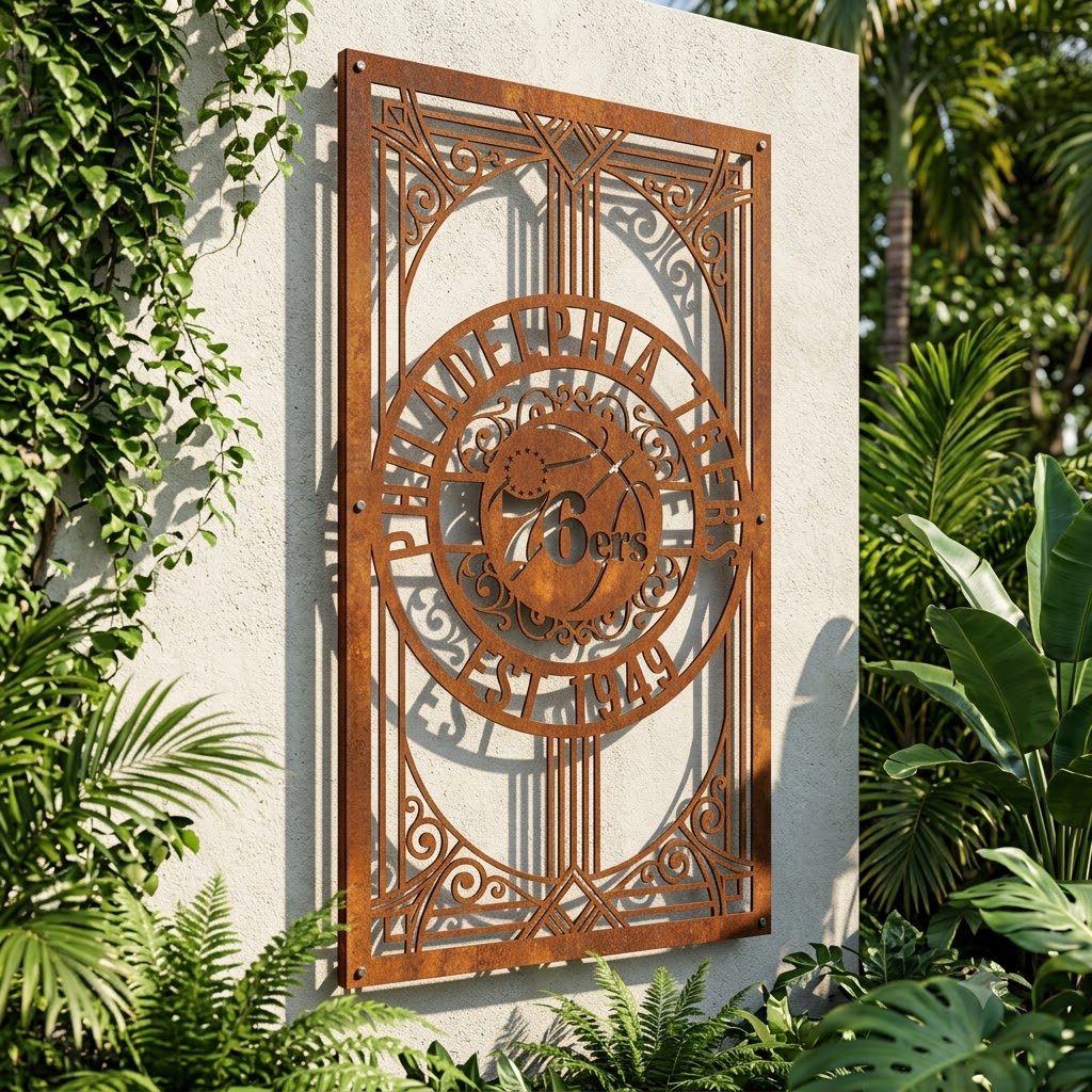 NBA Philadelphia 76ers Custom Metal Garden PanelBasketball Monogram Wall Art Home Decor