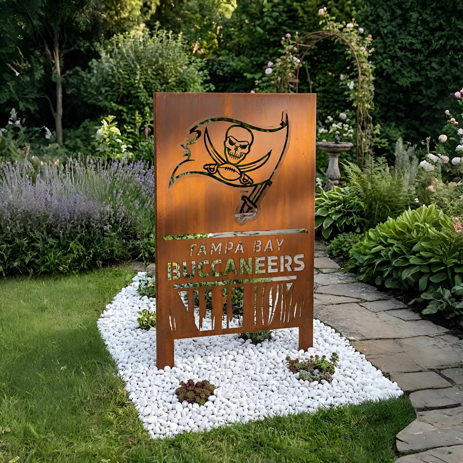 Tampa Bay Buccaneers Shield Logo Metal Garden Panel – NFL American Football Fan Outdoor Decor Gift