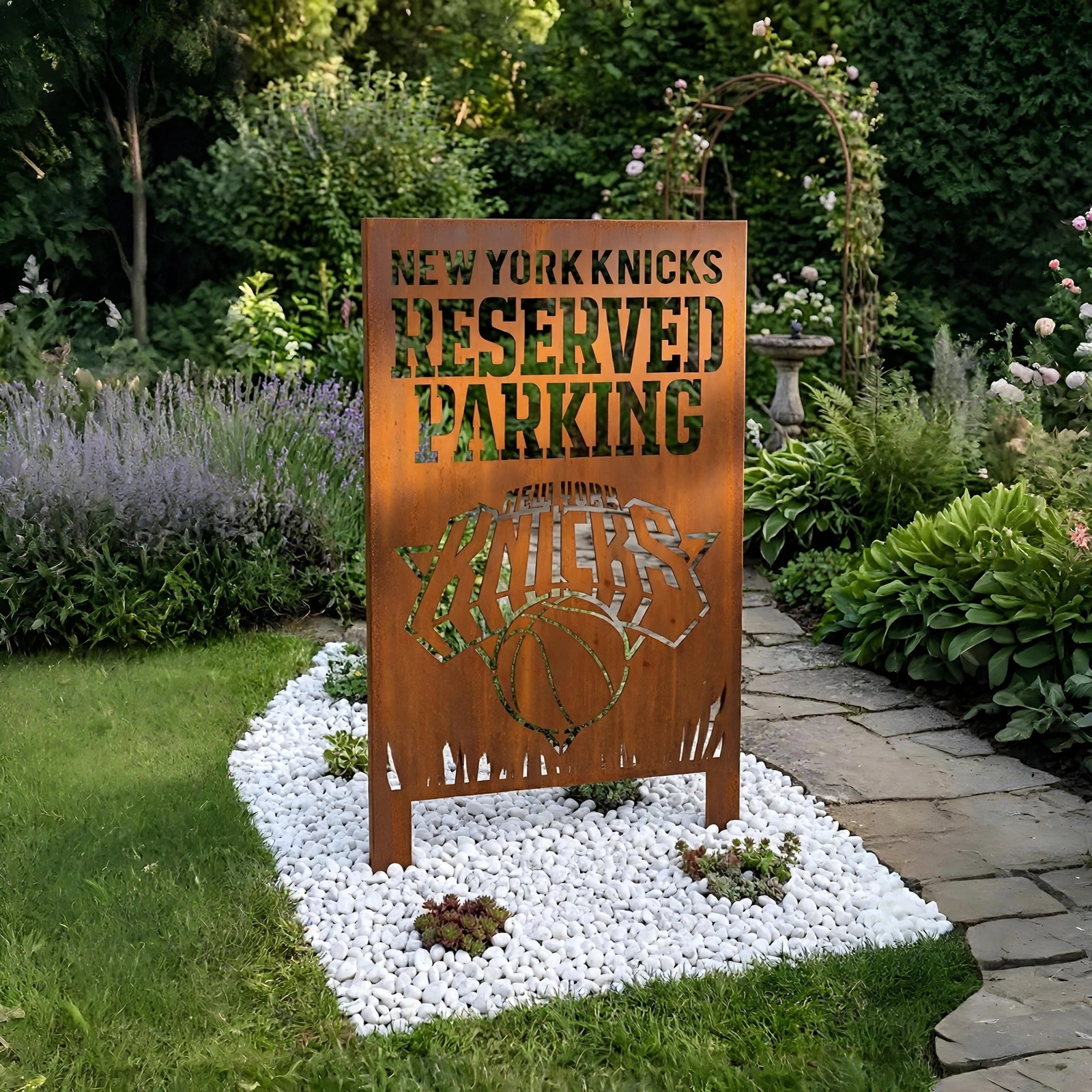 New York Knicks Reserved Parking Logo Metal Garden Panel – NBA Basketball Fan Outdoor Decor Gift