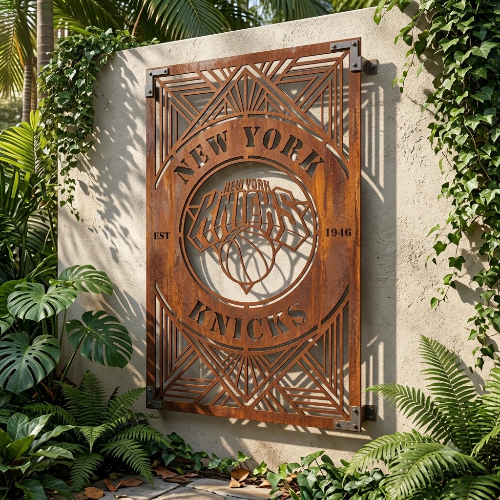 New York Knicks NBA Custom Metal Garden Panel Metal Wall Art Basketball Fan Gift Outdoor Patio Porch Vintage Deco