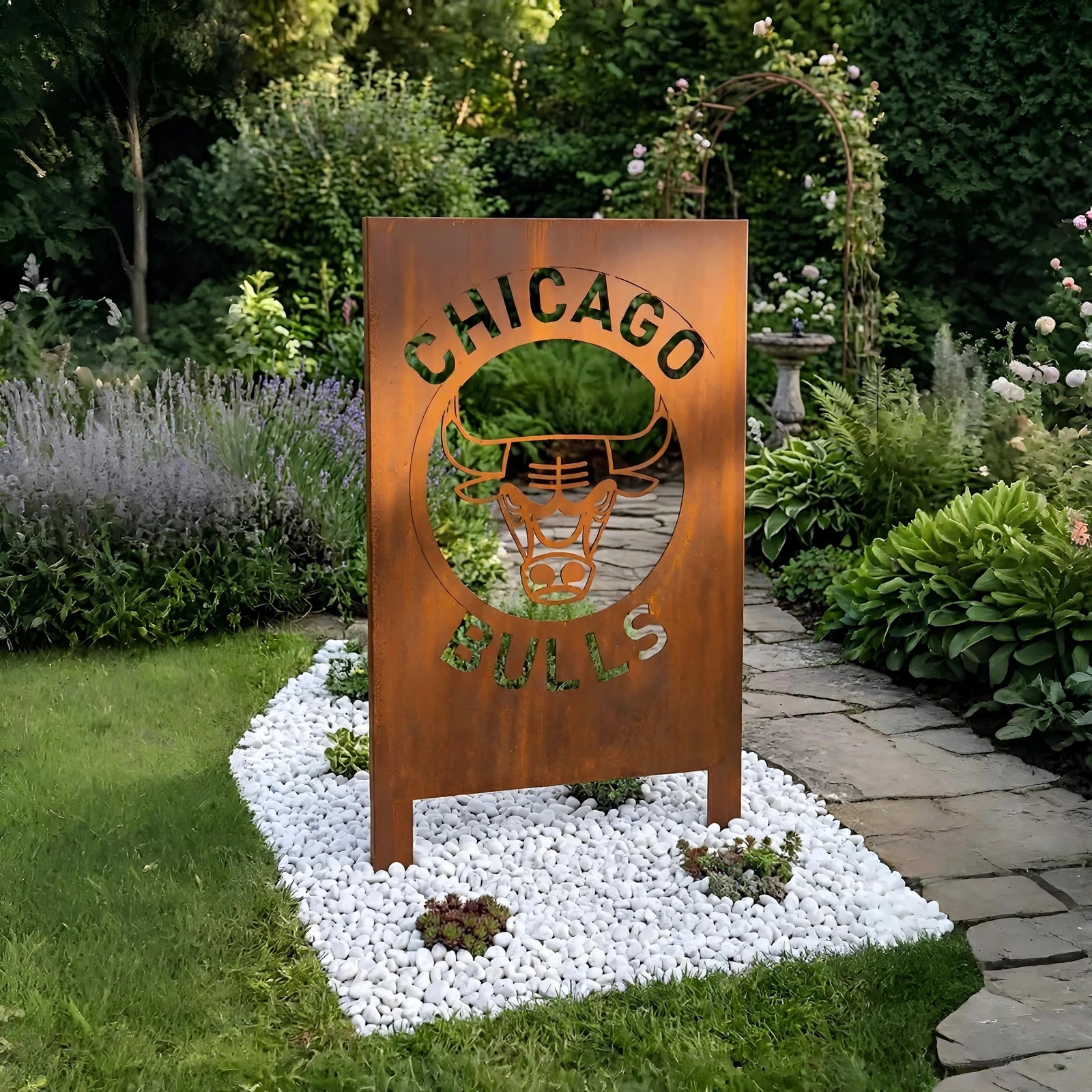 Chicago Bulls Logo Metal Garden Panel – NBA Basketball Fan Outdoor Yard Decor Gift