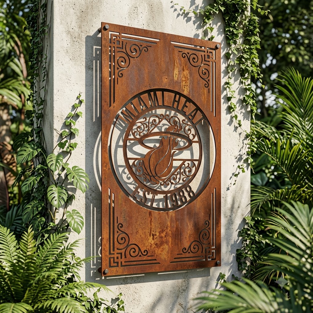 NBA Miami Heat Custom Metal Garden PanelBasketball Monogram Wall Art Home Decor