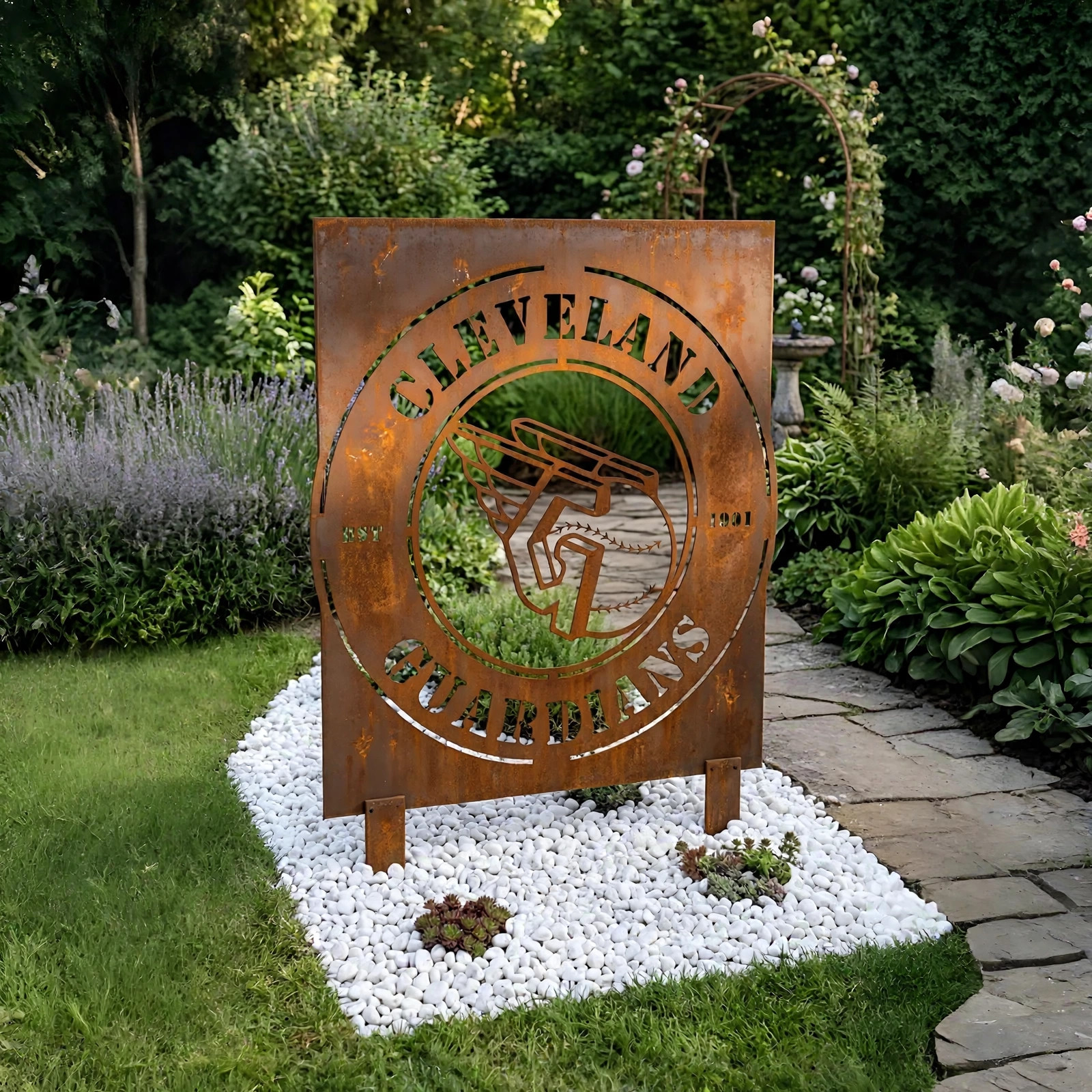 Cleveland Guardians Logo Metal Garden Panel – MLB Baseball Fan Outdoor Yard Decor Gift