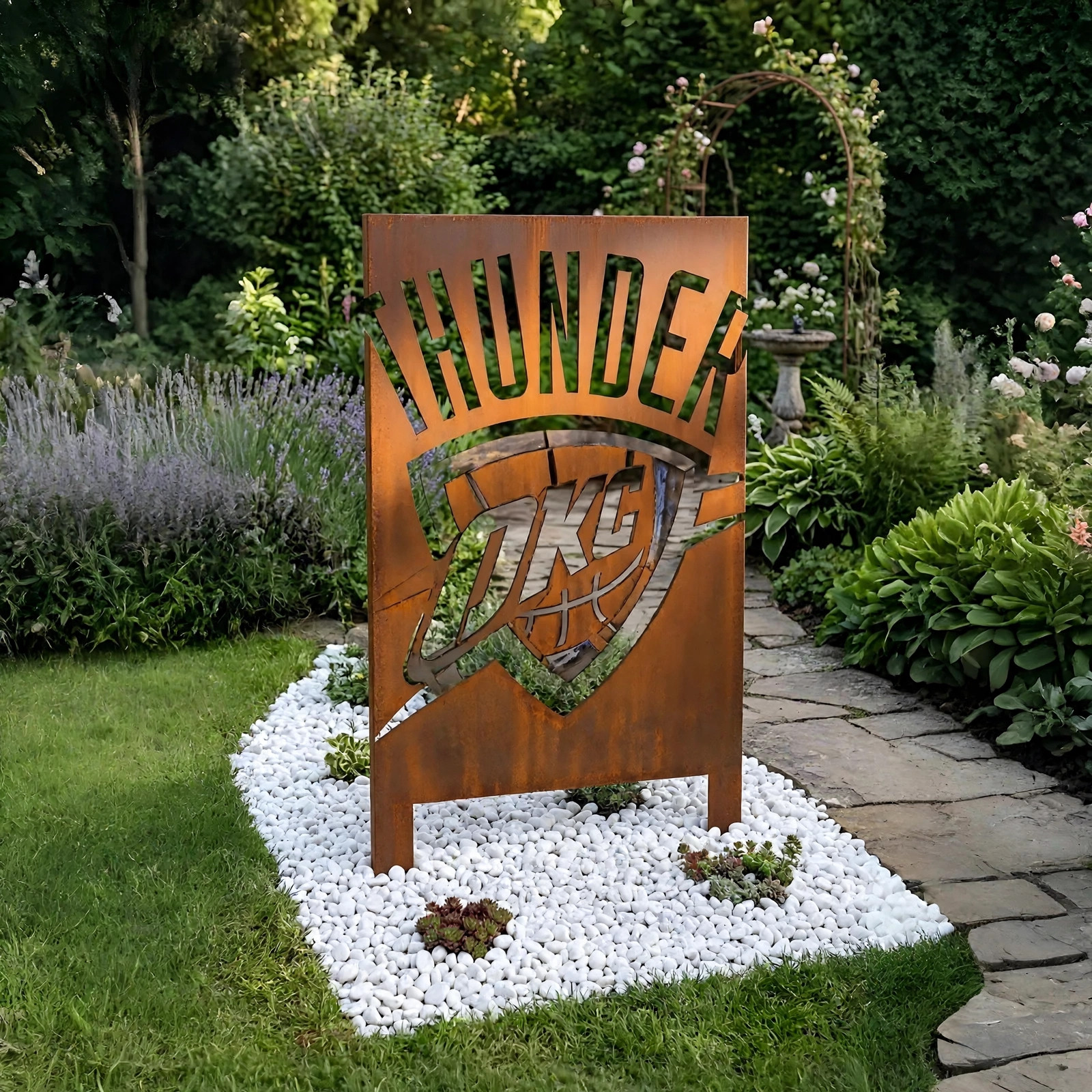 Oklahoma City Thunder Logo Metal Garden Panel – NBA Basketball Fan Outdoor Yard Decor Gift