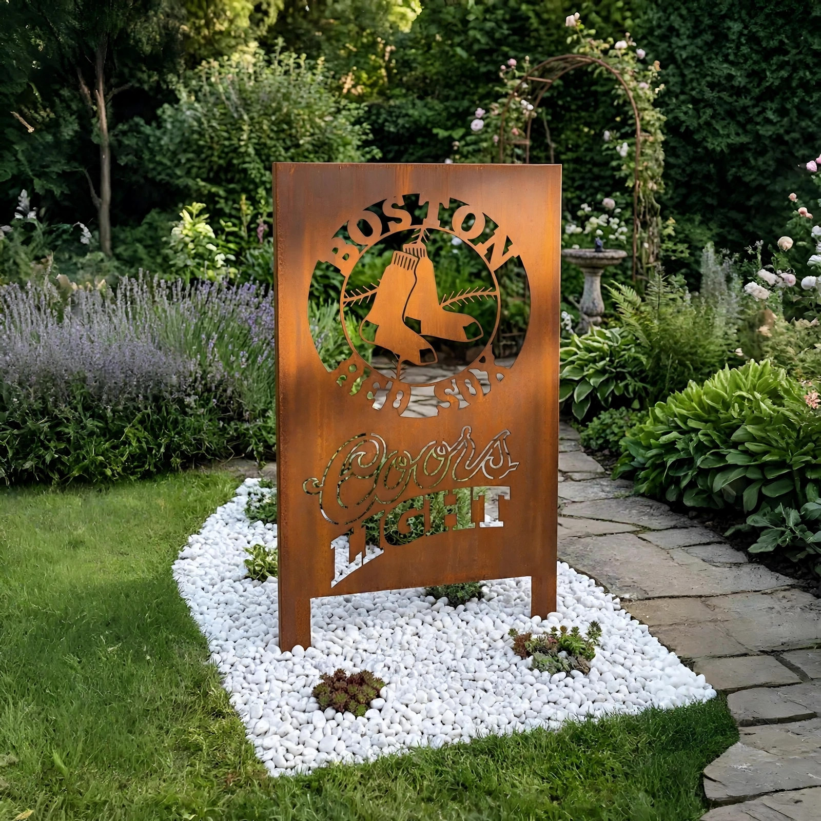 Boston Red Sox Logo Metal Garden Panel – MLB Baseball Fan Outdoor Yard Decor Gift