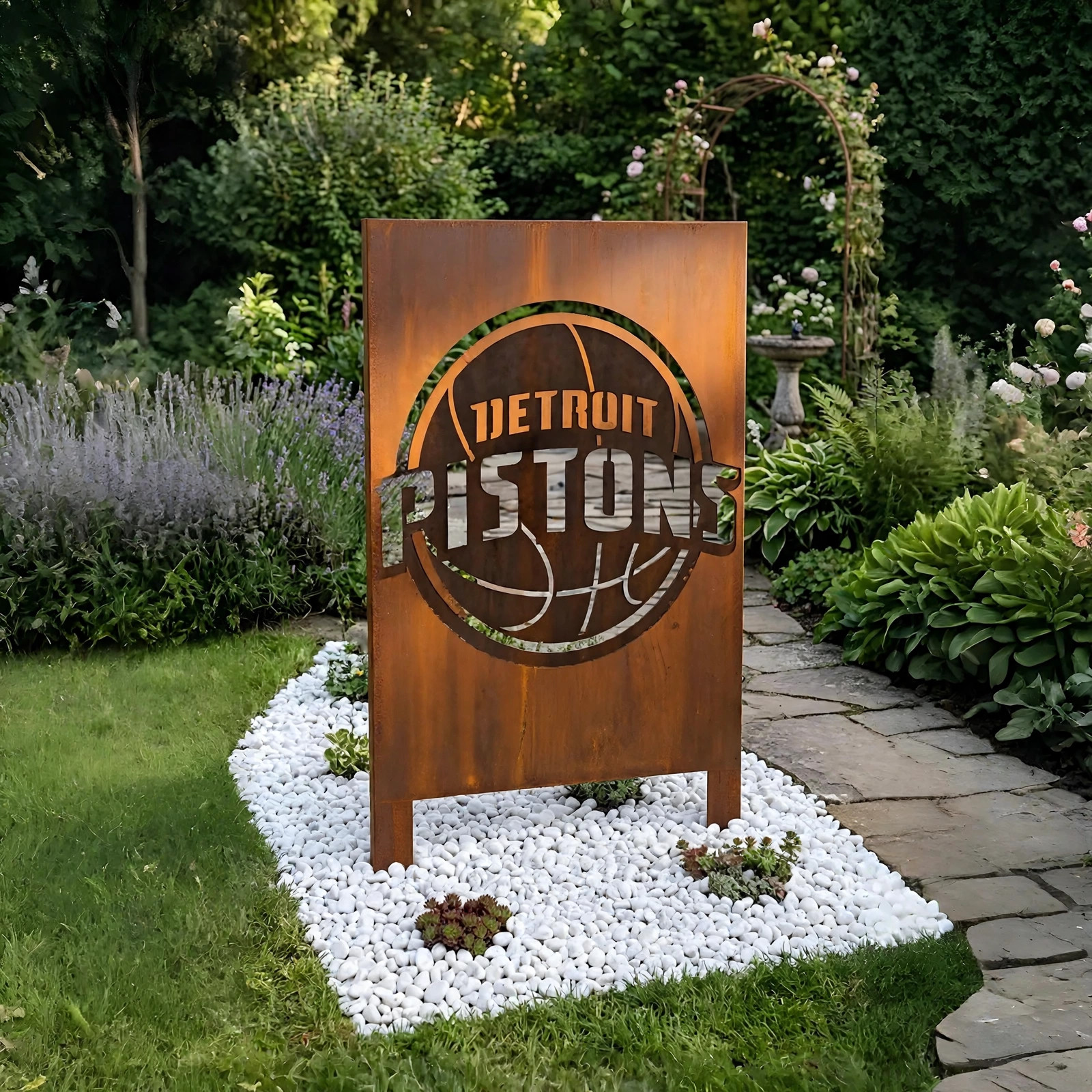 Detroit Pistons Logo Metal Garden Panel – NBA Basketball Fan Outdoor Yard Decor Gift