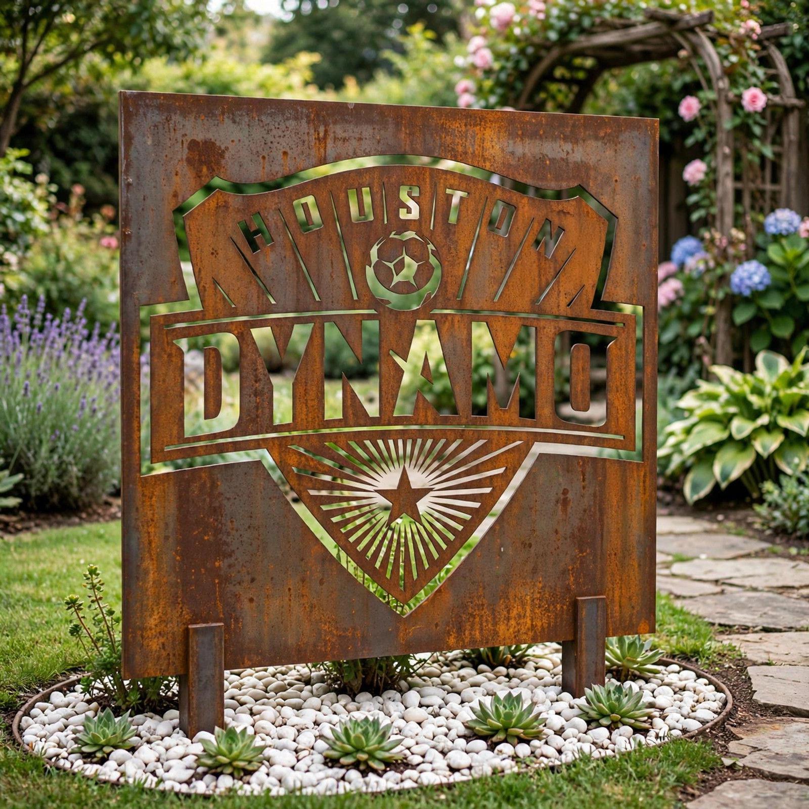 Houston Dynamo FC Logo Metal Garden Panel – MLS Soccer Fan Outdoor Yard Decor Gift