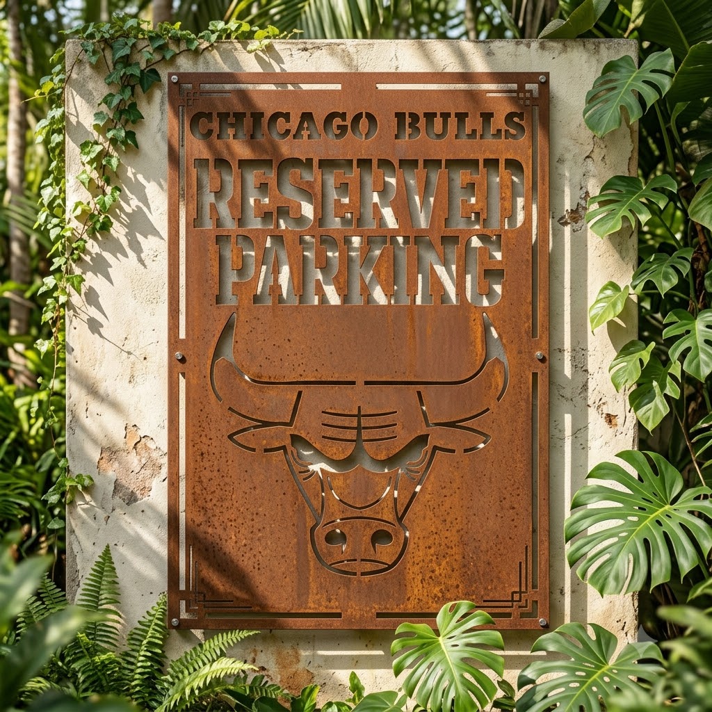 Chicago Bulls Reserved Parking Logo Custom Metal Garden PanelNBA Fan Wall Art Home Decor