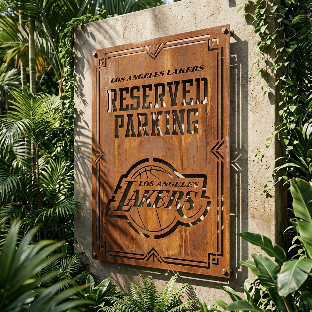 Los Angeles Lakers Reserved Parking Logo Custom Metal Garden PanelNBA Fan Wall Art Home Decor