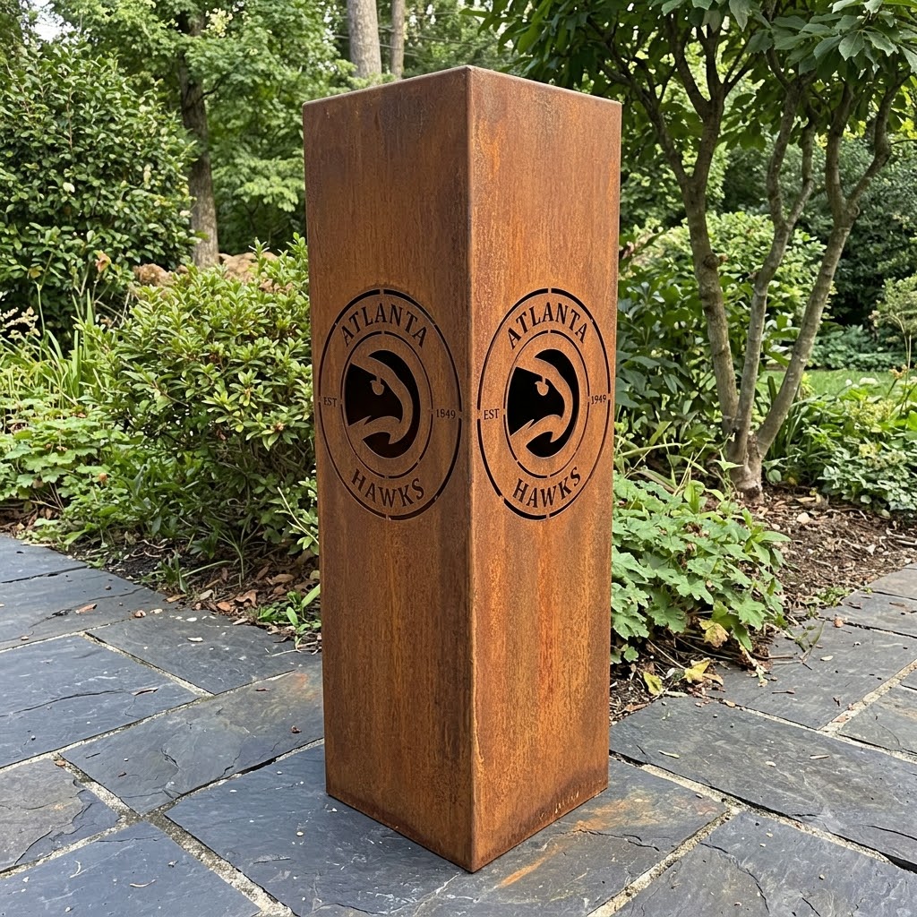 Atlanta Hawks NBA Garden Metal Column Metal Wall Art Basketball Fan Gift Outdoor Patio Porch Vintage Decor