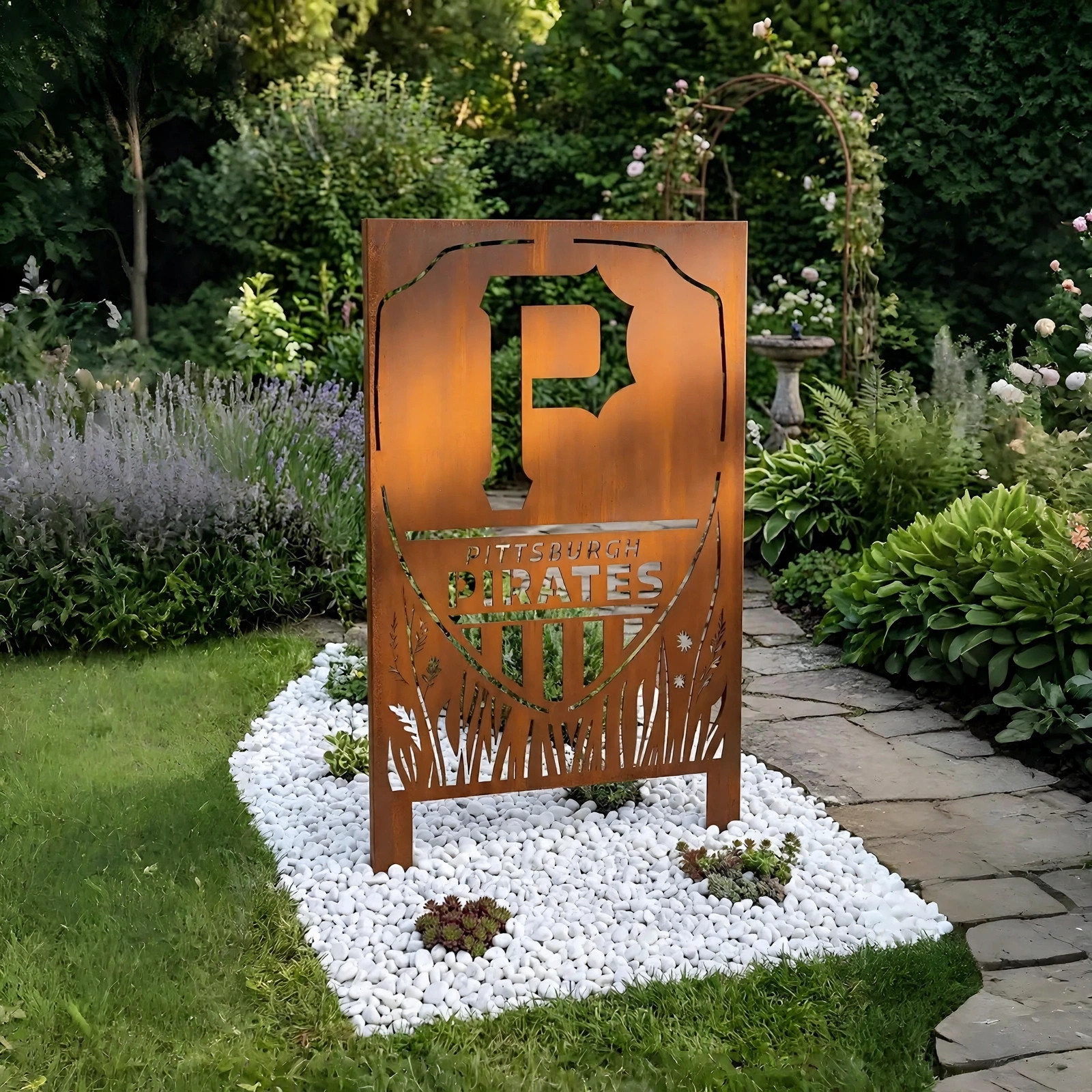 Pittsburgh Pirates Shield Logo Metal Garden Panel – MLB Baseball Fan Outdoor Yard Decor Gift