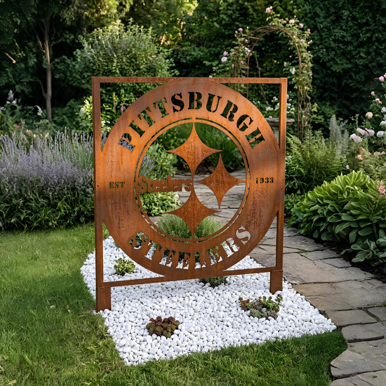 Pittsburgh Steelers Logo Metal Garden Panel – NFL American Football Fan Outdoor Yard Decor Gift