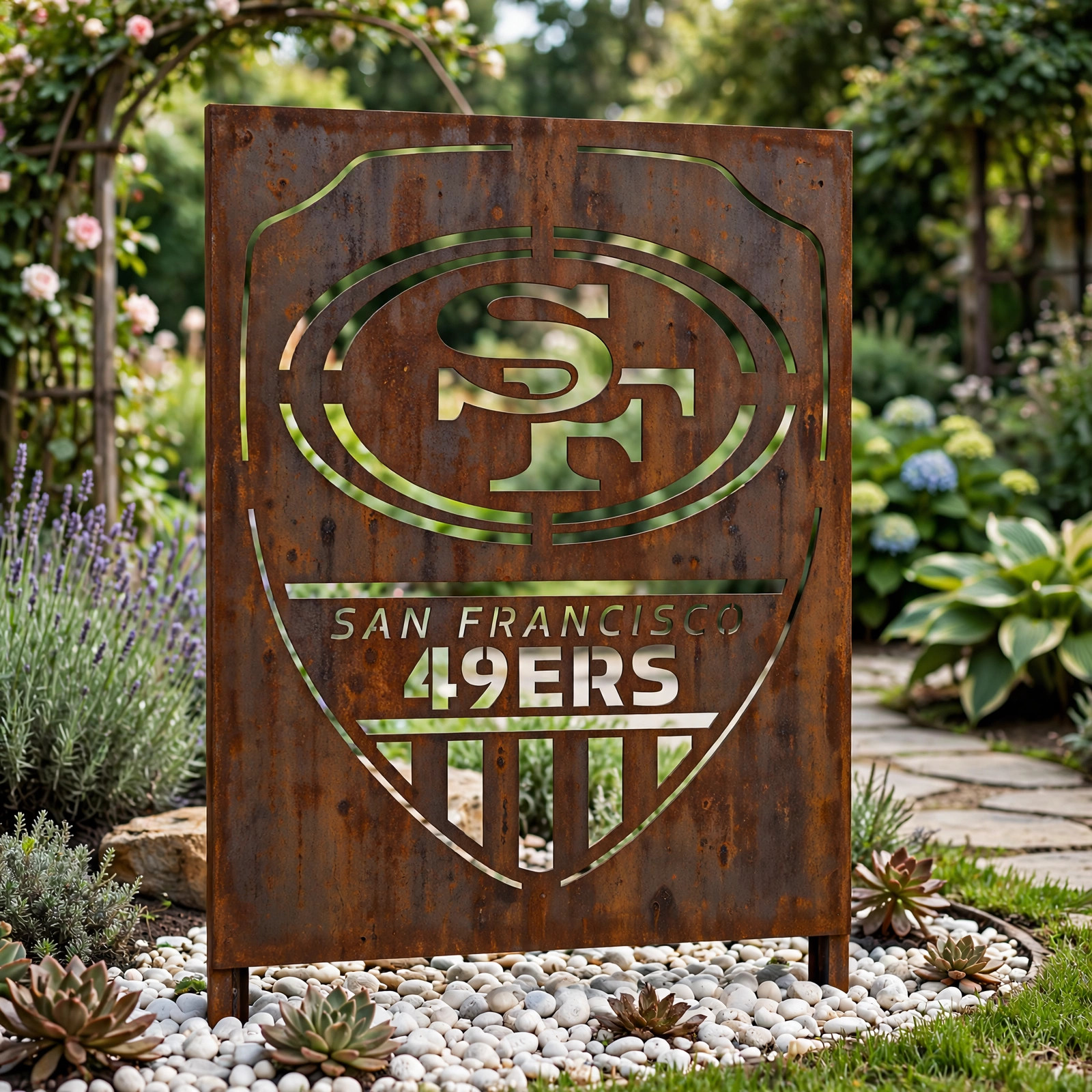 San Francisco 49ers Shield Logo Metal Garden Panel – NFL American Football Fan Outdoor Decor Gift