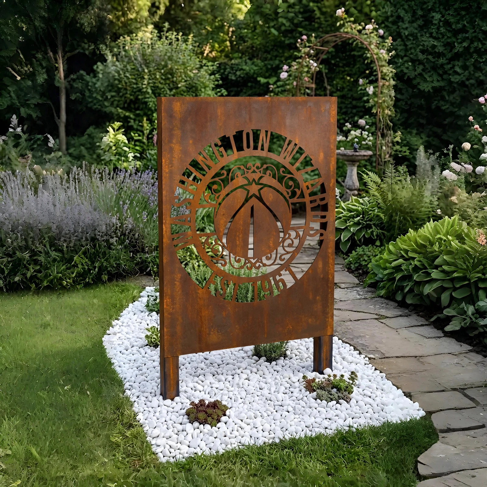 Washington Wizards Monogram Logo Metal Garden Panel – NBA Basketball Fan Outdoor Yard Decor Gift