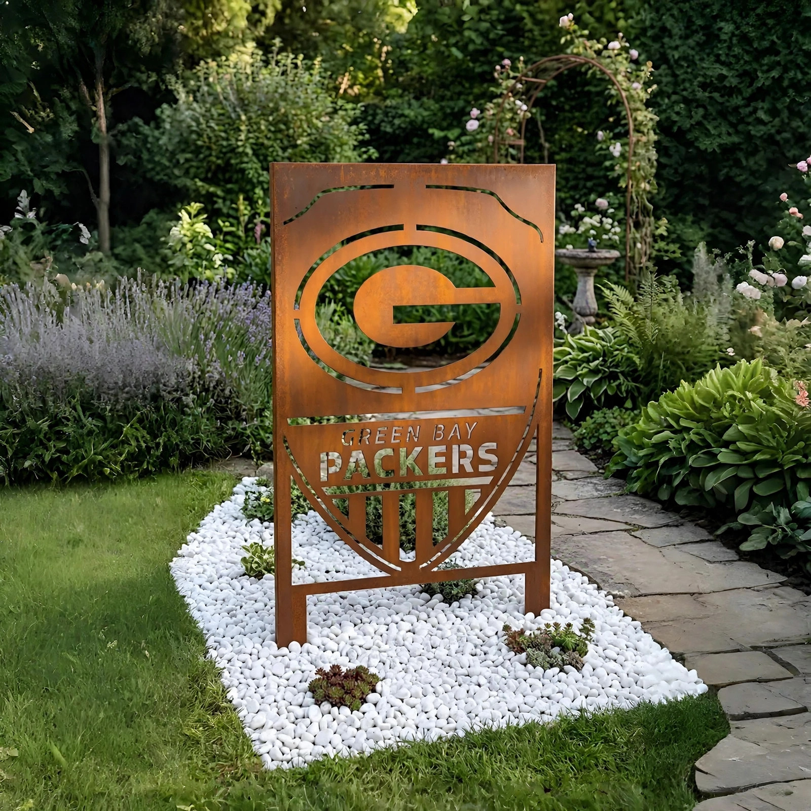 Green Bay Packers Shield Logo Metal Garden Panel – NFL American Football Fan Outdoor Yard Decor Gift
